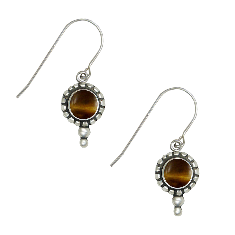 Sterling Silver Little Tiger Eye Gemstone Drop Dangle Earrings